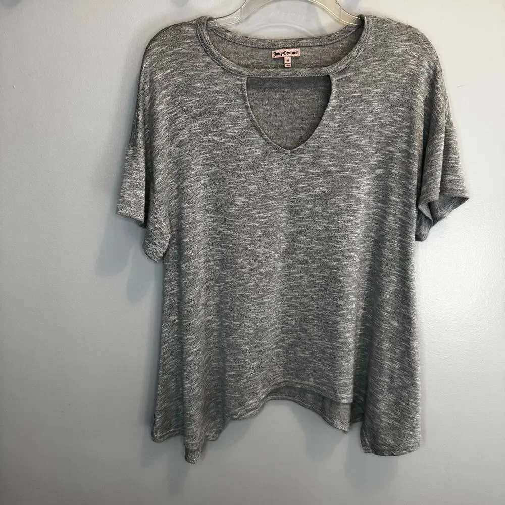 Juicy Couture grey key hole blouse MEDIUM asymmetrical bottom soft and stretchy - Picture 4 of 8